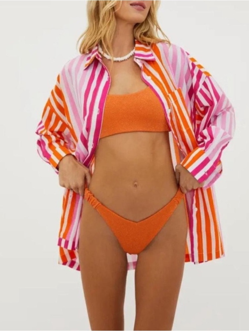L /XL Beach Riot Pink, Orange & White Striped coverup 100% cotton - Picture 9 of 11